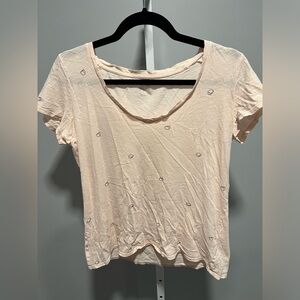 Victoria’s Secret PINK Blush Pink Peach Emoji Printed V-Neck T-Shirt Size Small